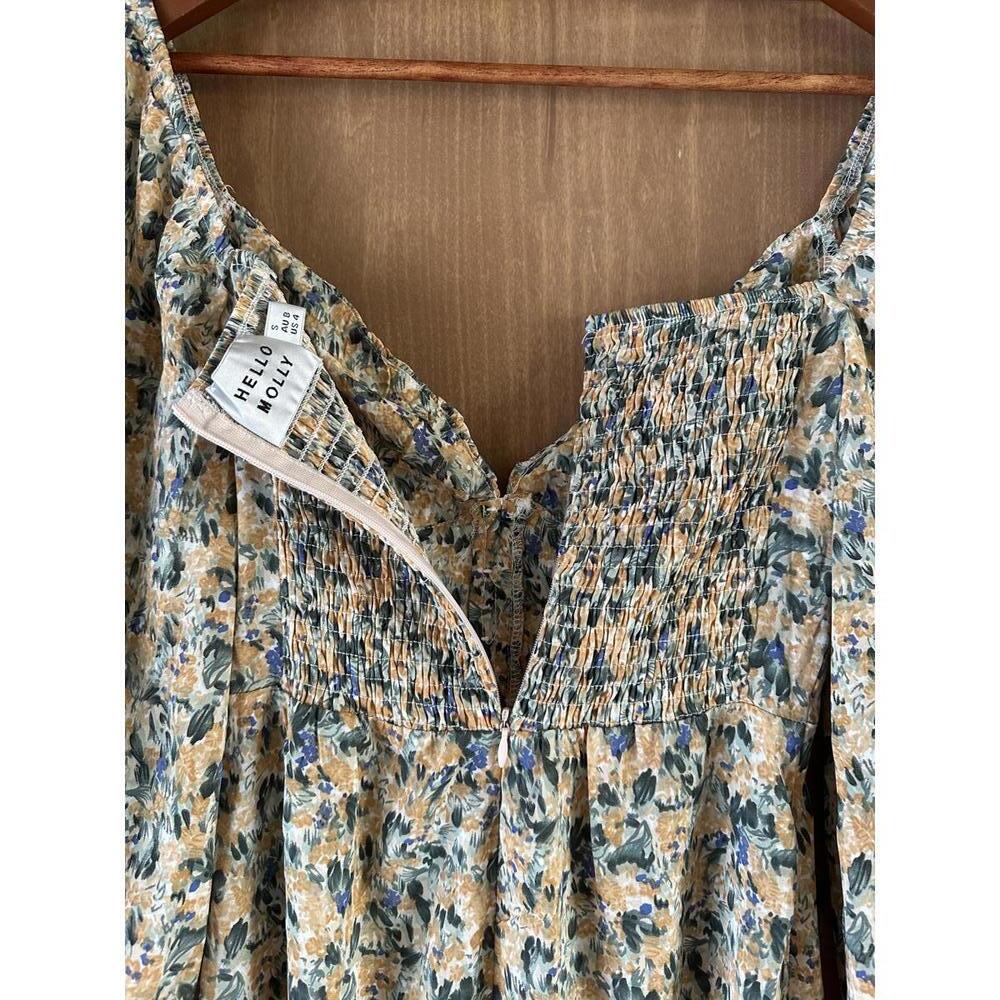 Hello Molly Love First Bell Sleeve Mini Dress in Orange/Sage Floral size Small​ - Picture 7 of 15